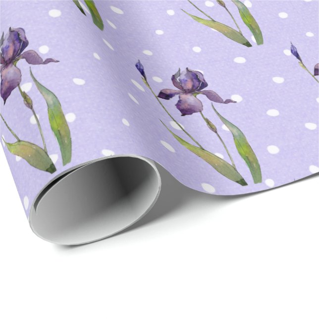 Papel De Regalo Iris morado sobre puntos de polka (Esquina del rollo)