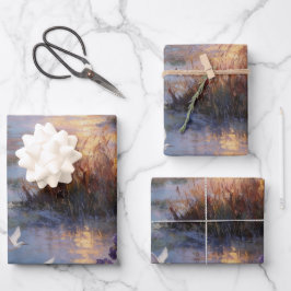 Papel de regalo Iris y Garza de Atardecer Costero