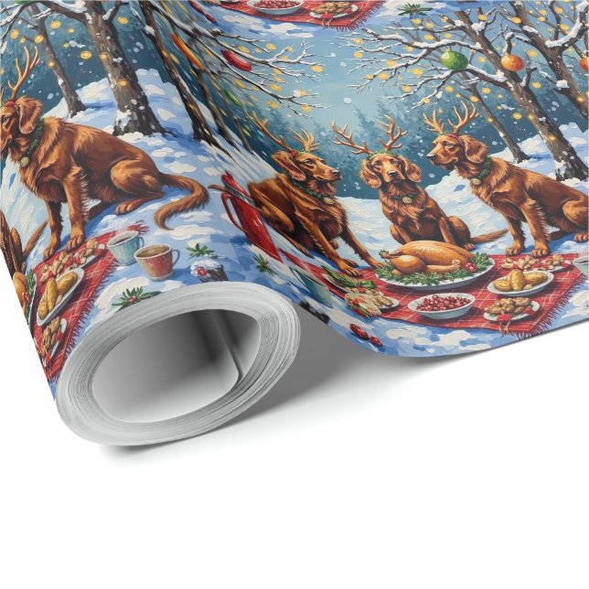 Papel De Regalo Irish Red Setter Christmas Forest Feast Holiday (Esquina del rollo)