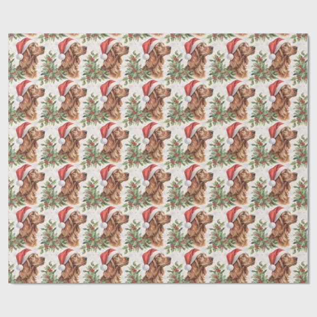 Papel De Regalo Irish Setter Christmas Holly Watercolor (Superficie plana)