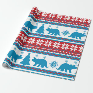 Papel De Regalo Isla Feria Nórdica Triceratops Dinosaurios Sweater
