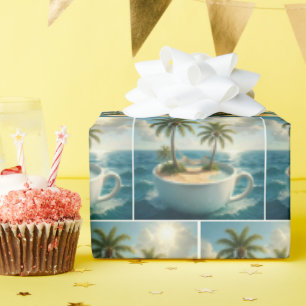 Papel De Regalo Isla tropical con hamaca en una taza de té