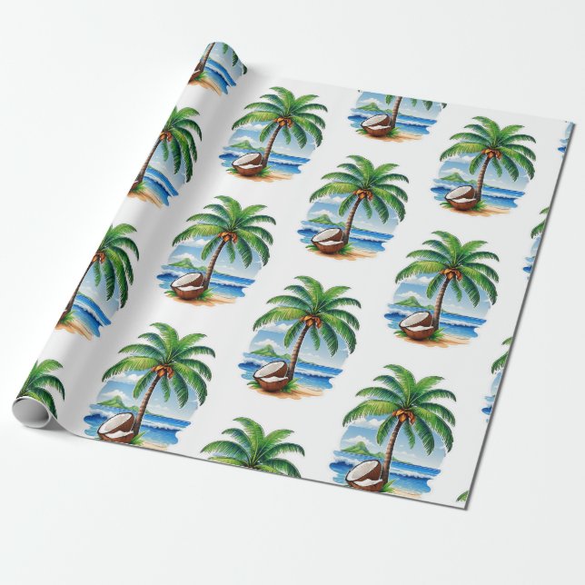 Papel De Regalo Isla Tropical de Árbol de Coco (Desenrollado)