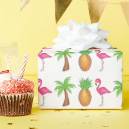 Papel De Regalo Isla Tropical Pineapple Flamingo Palm Tree Beach