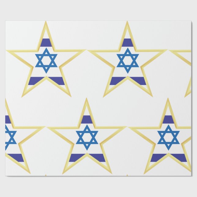 Papel De Regalo Israeli Flag Star of David Gold Trimmed (Superficie plana)