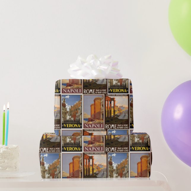 Papel De Regalo Italia viaje ciudades vintage collage retro italia (Regalos de fiesta)