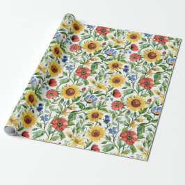 Papel De Regalo Italian Blue Red Yellow Sunflowers Floral Birthday