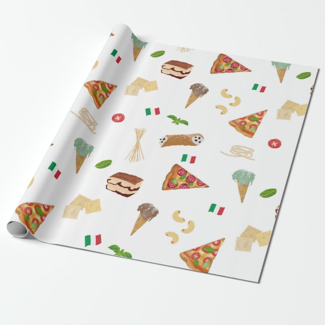 Papel De Regalo Italian Food Pizza Pasta Tiramisu Pattern (Desenrollado)