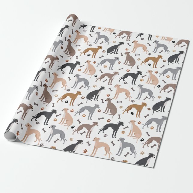 Papel De Regalo Italian Greyhound Dog Bones and Paws Wrapping Pape (Desenrollado)