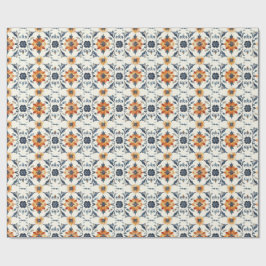 Papel De Regalo Italian Tile Gift Wrap, Terracotta Blue Pattern