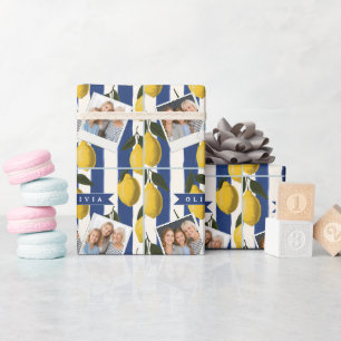 Papel De Regalo Italiano Personalizado de Limón Rayado Costero