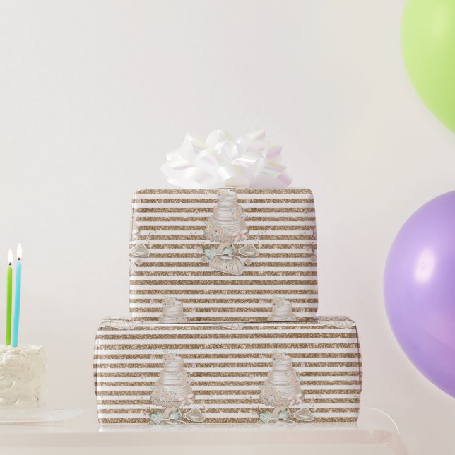 Papel De Regalo Ivory Bridal Shower Boda Pastel Purpurina Stripes (Regalos de fiesta)