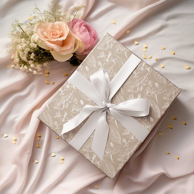 Papel De Regalo Ivory Ecru Deja Patrón Floral En Taupe Brown (Subido por el creador)