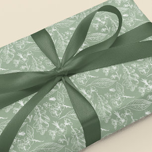 Papel De Regalo Ivory Ecru deja un patrón de arte floral en Sage G