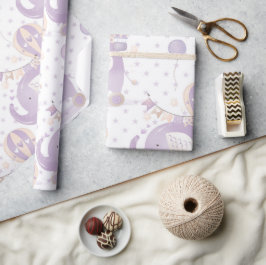 Papel De Regalo Ivory Lavender Elephant Balloon Baby Shower