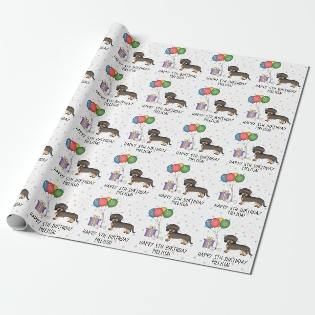 Papel De Regalo Jabalí Perro Salchicha de Pelo Rizado - Cumpleaños (Desenrollado)