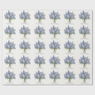Papel De Regalo Jacintos Lila Azul Feliz Cumpleaños