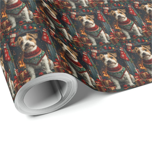 Papel De Regalo Jack Russell Dog Con Chimenea De Regalos Navidades (Esquina del rollo)