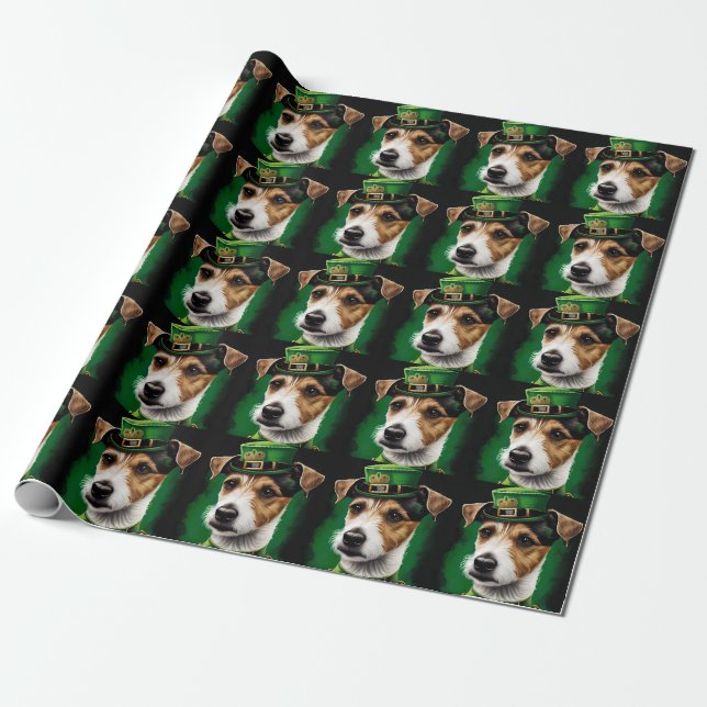 Papel De Regalo Jack Russell Dog con vestido de San Patricio (Desenrollado)