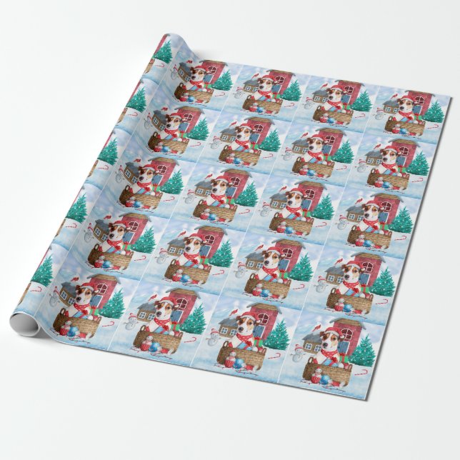 Papel De Regalo Jack Russell Dog En La Casa De Perros De Navidades (Desenrollado)