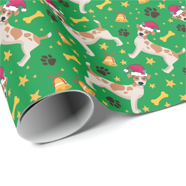 Papel De Regalo Jack Russell Terrier Con Navidades De Santa Hat (Esquina del rollo)