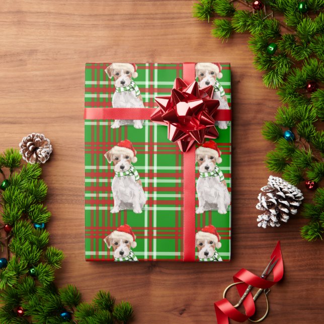 Papel De Regalo Jack Russell Terrier Dog and Plaid Navidades Wrapp (Regalo de vacaciones)