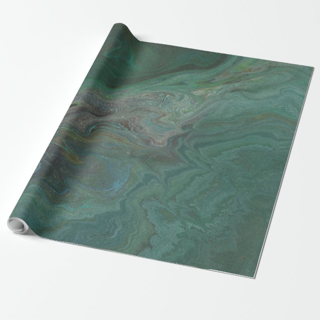 Papel De Regalo Jade 2 Verde Abstracto Profundo (Desenrollado)