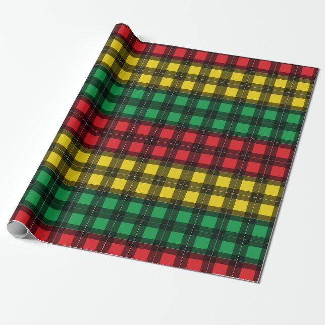 Papel De Regalo Jamaican Rasta Flag Colors Plaid Pattern (Desenrollado)