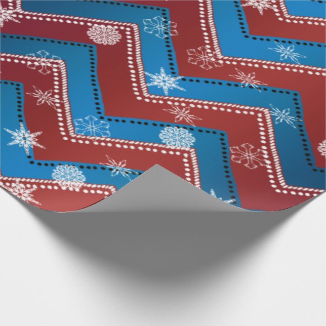Papel De Regalo Jamestown Xmas-Red+Azul ZigZag+Copos de nieve blan (Esquina)