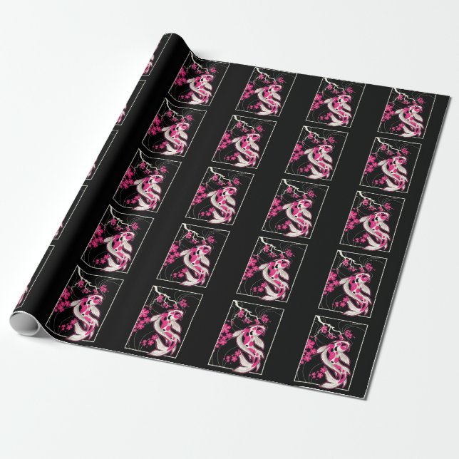 Papel De Regalo Japón Koi Fish Cherry Blossom Japonés Nishikigoi (Desenrollado)