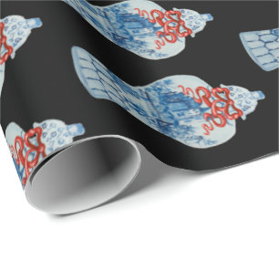 Papel De Regalo Jar de jengibre azul y blanco pintado a mano por N