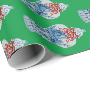 Papel De Regalo Jar de jengibre azul y blanco pintado a mano por N