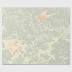 Papel De Regalo Jardín asiático botánico con grulla de chinoiserie