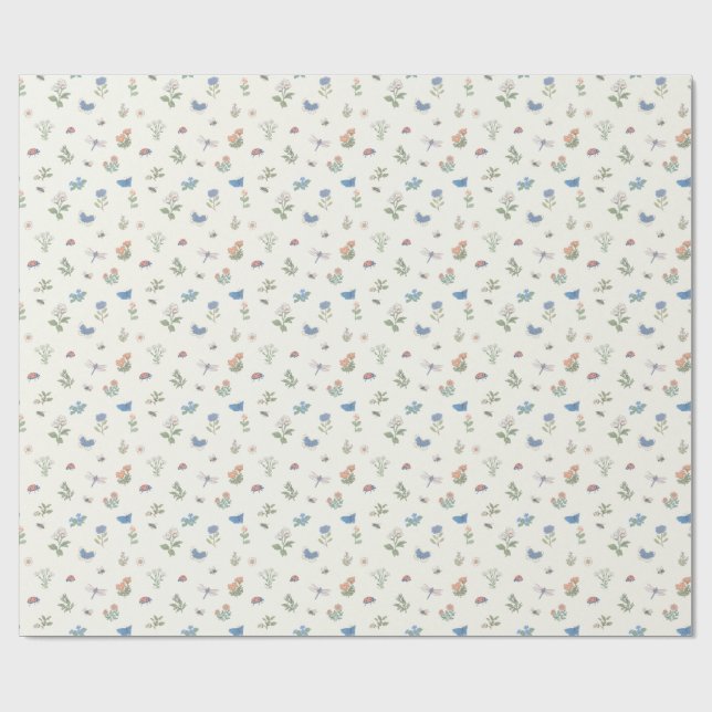 Papel De Regalo Jardín Botánico de Flores Patrón de Pradera Silves (Superficie plana)