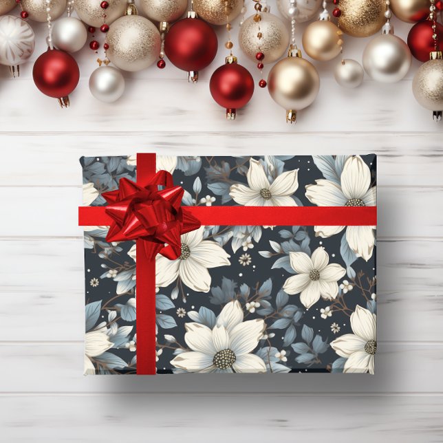 Papel De Regalo Jardín botánico floral blanco de invierno (Vintage floral holidays wrapping paper)