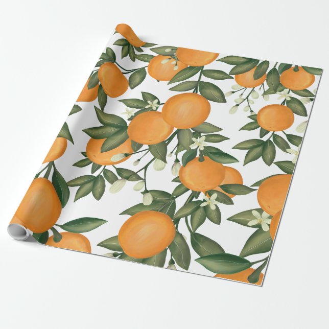 Papel De Regalo Jardín Botánico Naranja Citrus Verano (Desenrollado)