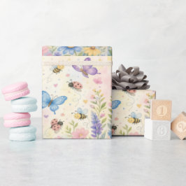 Papel De Regalo Jardín Caprichoso Mariposa Mariquita Abejas Floral