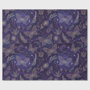 Papel De Regalo Jardín Celestial Mágico con Mariposas, Lavanda