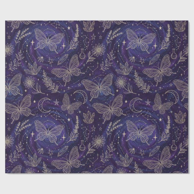 Papel De Regalo Jardín Celestial Mágico con Mariposas, Lavanda (Superficie plana)