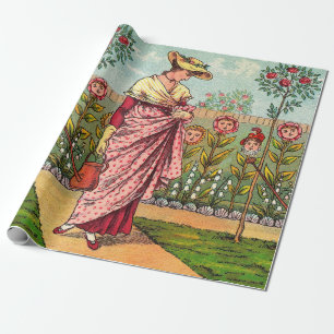 Papel De Regalo Jardín Crecer Flor Mujer Arte Antiguo