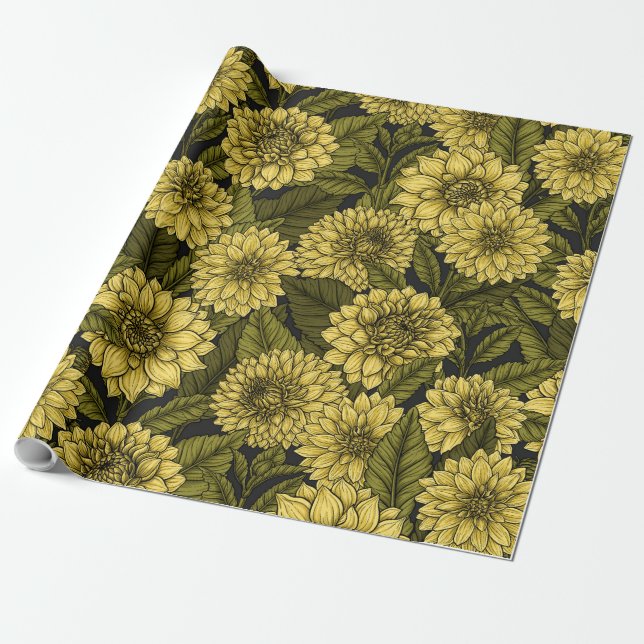 Papel De Regalo Jardín de Dahlia amarillo (Desenrollado)