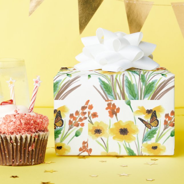 Papel De Regalo Jardín de flores mariposa (Fiesta de cumpleaños )