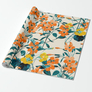 Papel De Regalo Jardín de flores. Pequeñas flores y ramas cortas