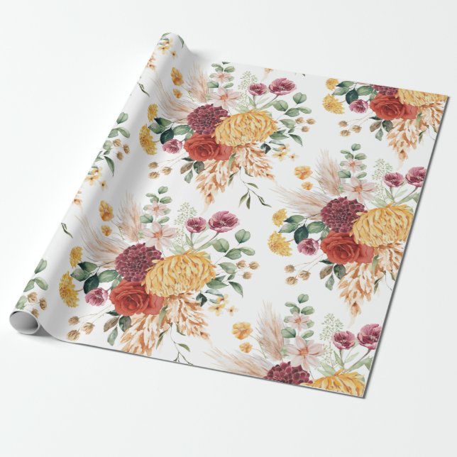 Papel De Regalo Jardín de flores rusas de pampas tropicales (Desenrollado)