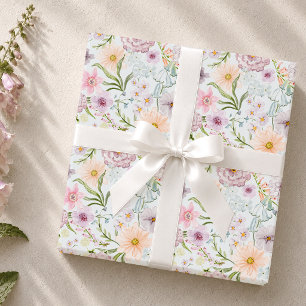 Papel De Regalo Jardín de flores silvestres en acuarela con pastel