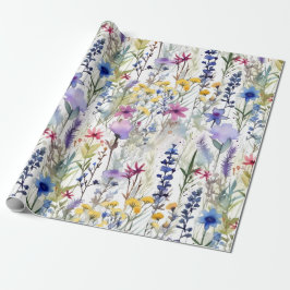 Papel De Regalo Jardín de flores silvestres en acuarela con tonos 