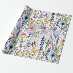 Papel De Regalo Jardín de flores silvestres en acuarela con tonos 