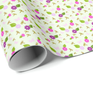 Papel de regalo Jardín de flores y libélulas
