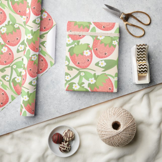 Papel De Regalo Jardín de Fresas Bonito (Artesanía)