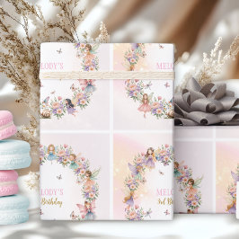Papel De Regalo jardín de hadas de flores caprichosas cumpleaños 3